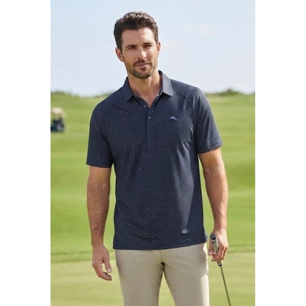 Tommy Bahama IslandZone Mens XLT Polo Shirt Black White Micro Dot Performance
